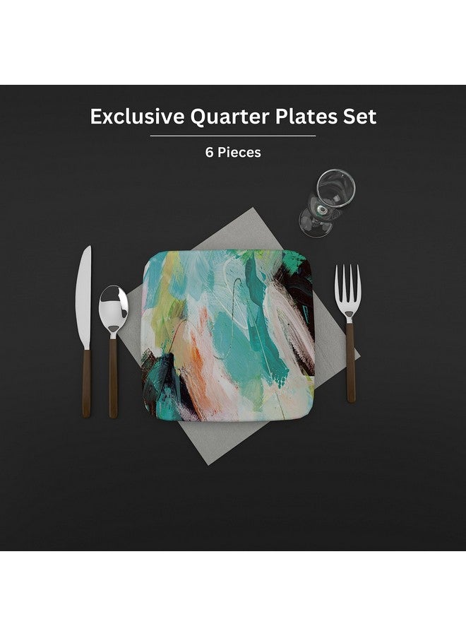Castleite Bliss Melamine Quarter Plates Set Of 6 - Size 7', Non Breakable, Square Designer Plate For Serving Snacks, Breakfast, Lunch Or Dinner At Home, Or Cafe, Stainless (Tropicana Cabana) - White - Image 2