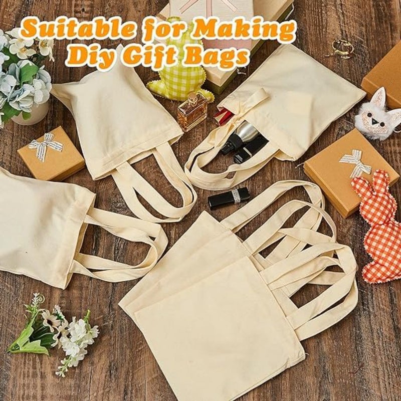 25 Pcs Multi Purpose Canvas Tote Bags, Natral Color Recycled Cotton Tote Bags, Lightweight Blank Bulk Cloth Bag, Reusable Grocery Super Strong Great for Shopping Bags DIY Gift Bags - Image 4