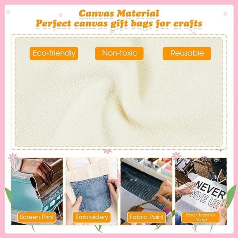 25 Pcs Multi Purpose Canvas Tote Bags, Natral Color Recycled Cotton Tote Bags, Lightweight Blank Bulk Cloth Bag, Reusable Grocery Super Strong Great for Shopping Bags DIY Gift Bags - Image 3