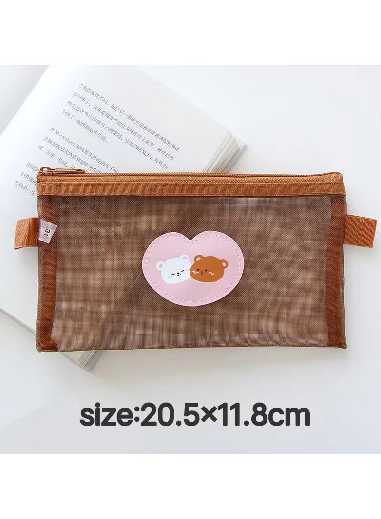 KUYING Cute Little Bear Mesh Pen Bag Large Capacity Stationery Box 