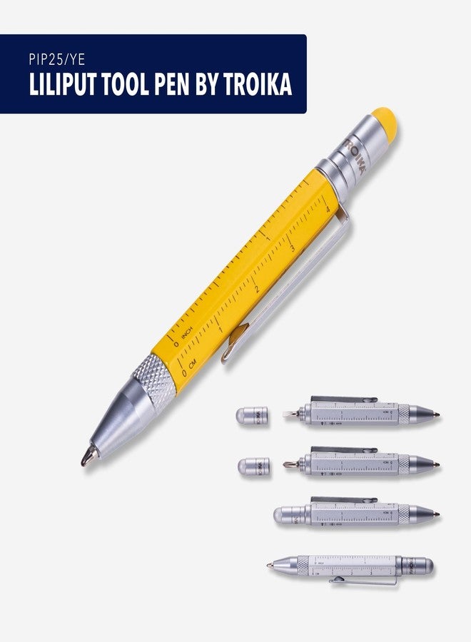 Troika Multitasking Ballpoint Pen (Small), Centimeter/Inch Ruler, Slotted/Phillips Screwdriver, Stylus (Yellow), Black Refill, Includes 2 Refills, Aluminium/Brass/Steel, Matte, Yellow - Image 2