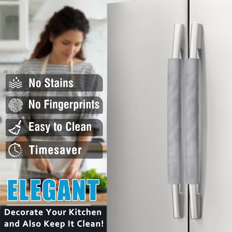 ELCOOR Refrigerator Door Handle Covers, Set of 6, Trimmable, Washable, Appliance Handle Covers, Fridge Door Handle Protector, Get Rid of Dirty Handprints. Timesaver, Kitchen Decor Accessories (Grey) - Image 2