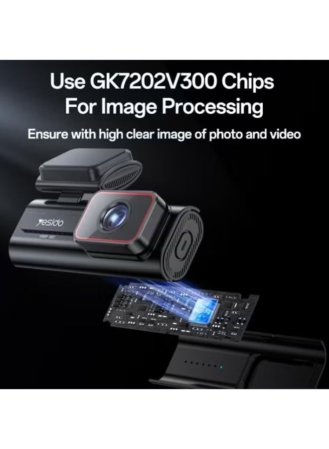 Yesido GK7202V300 Dash Cam, HD Car Camera with 145° Wide Angle, 1.47-Inch Display, App Connectivity, Front Driving Recorder for Vehicle, Road Trip, Daily Driving and Video Recording - Image 4