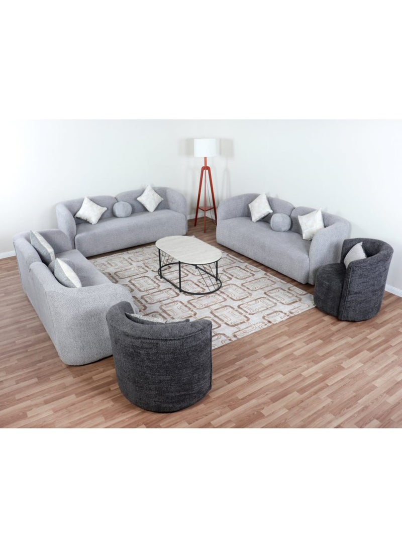 HOMEVEO Elegant comfortable living room set with luxurious design 5 pieces - 11 seats - 3 sofas 3 persons - 2 individual chairs gray  - Image 1