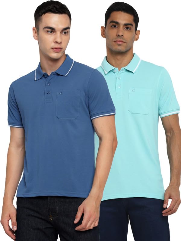 AMERICAN CREW Polo Collar T-Shirts with Pocket Combo Pack of 2 (AC29-XL_Element Blue & Aqua) - Image 1