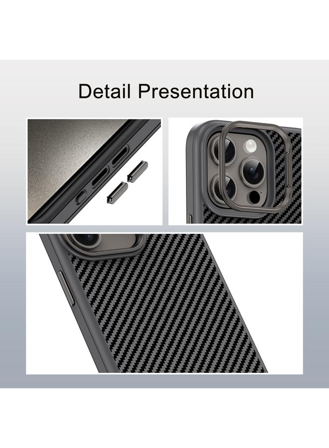 اس-توب جراب لهاتف iPhone 15 Pro مصنوع من ألياف الكربون المزخرفة برذاذ الزيت من البولي كربونات + جراب هاتف TPU - Image 5