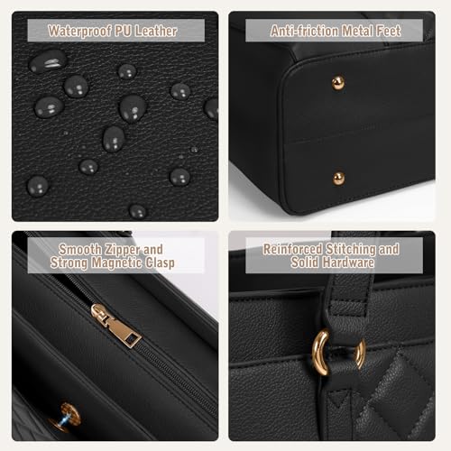 RAINSMORE Laptop Bag for Women 15.6 Inch Work Tote Bags Waterproof Leather Laptop Tote Professional Computer Briefcase Large Capacity Handbag for Office Teacher Travel, Black - Image 5