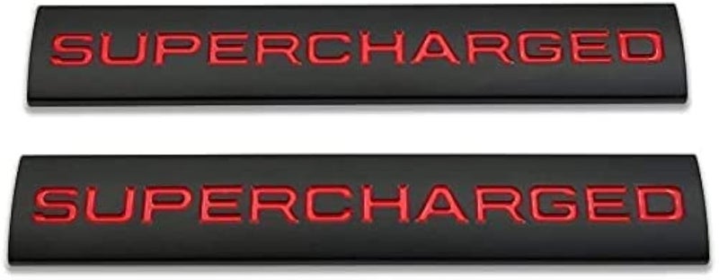 Generic GAPPORE 2pcs Metal Supercharged Emblem Car Logo Premium Auto Badge Rear Trunk Sticker Side Fender Decal (Black&Red) - Image 1