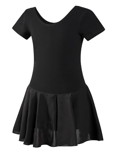 LingTing Leotards With Chiffon Skirt for Girls Black Short sleeves Dress for Gymnastic,Ballet,Dance - Image 1