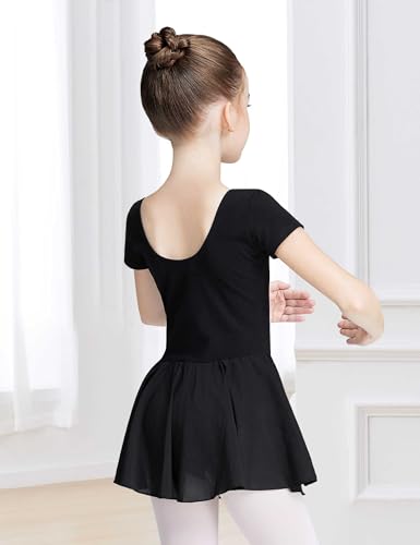LingTing Leotards With Chiffon Skirt for Girls Black Short sleeves Dress for Gymnastic,Ballet,Dance - Image 3
