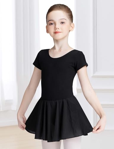 LingTing Leotards With Chiffon Skirt for Girls Black Short sleeves Dress for Gymnastic,Ballet,Dance - Image 2