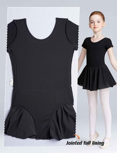 LingTing Leotards With Chiffon Skirt for Girls Black Short sleeves Dress for Gymnastic,Ballet,Dance - Image 4