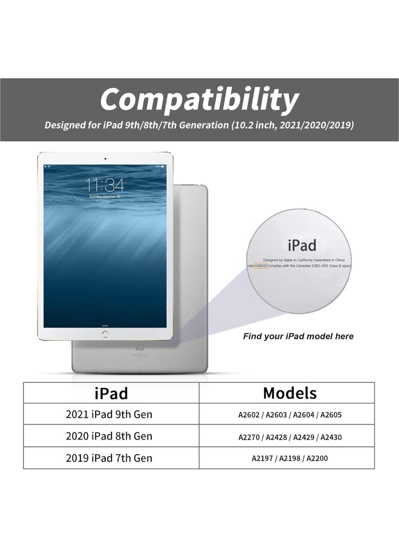 روك بو - حافظة لجهاز Apple iPad 10.2 بوصة 2021/2020/2019 (9th/8th/7th) مع حامل قلم، غطاء رفيع للكمبيوتر اللوحي مع ظهر ناعم من مادة TPU، إيقاظ/سكون تلقائي لجهاز iPad 10.2 بوصة - Image 1