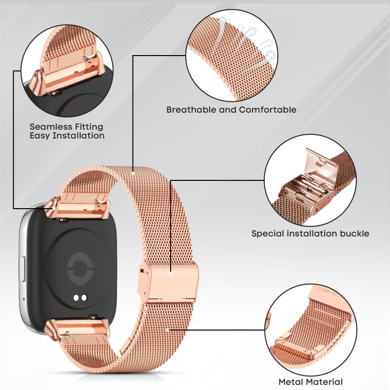 إيروريكس سوار ساعة Redmi Watch 3 مصنوع من المعدن والفولاذ الشبكي (ذهبي وردي) - Image 3