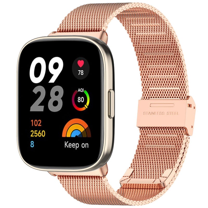 إيروريكس سوار ساعة Redmi Watch 3 مصنوع من المعدن والفولاذ الشبكي (ذهبي وردي) - Image 1