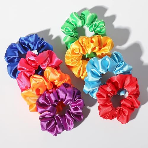 OBLETTER Neon Satin Scrunchies for Hair (8 Pcs) – Large Silk Hair Ties for Women & Girls | Soft Non-Damage Hair Bands, Vibrant Colors, Strong Elastic - Image 2