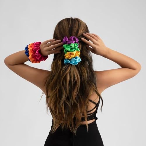 OBLETTER Neon Satin Scrunchies for Hair (8 Pcs) – Large Silk Hair Ties for Women & Girls | Soft Non-Damage Hair Bands, Vibrant Colors, Strong Elastic - Image 3