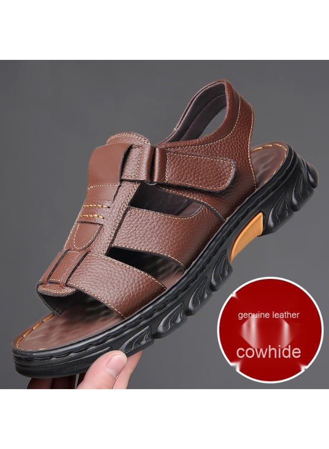 Plus Size Men's Leather Sandals - Summer Casual Breathable Design 