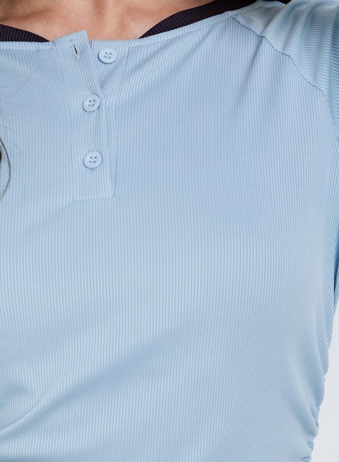 Styli Blue Long Sleeve Henley T-Shirt - Image 4