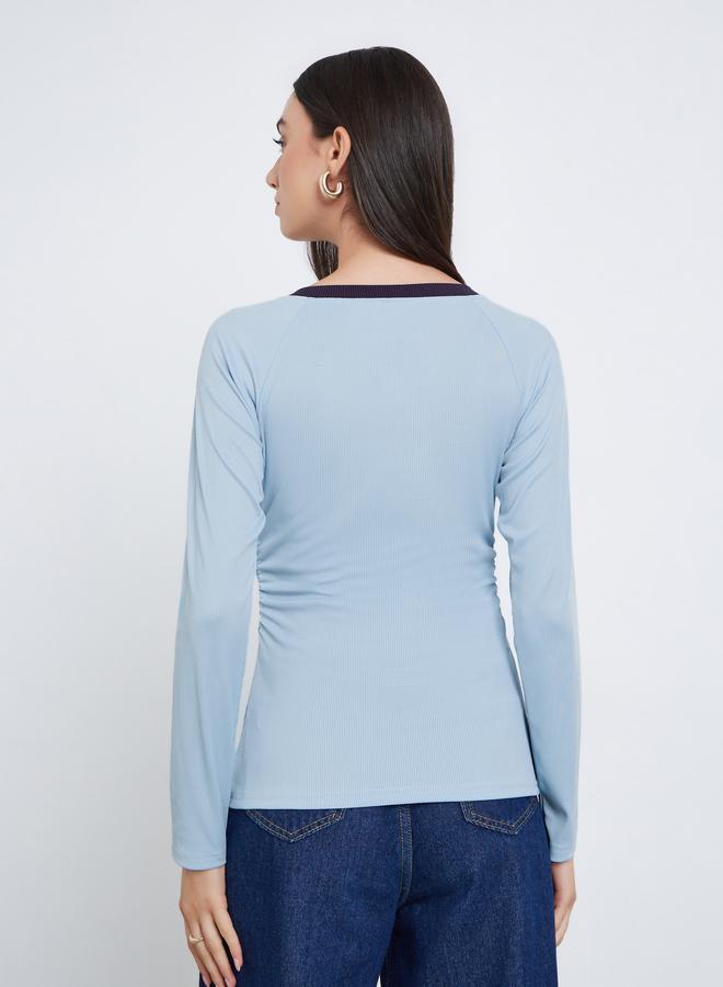 Styli Blue Long Sleeve Henley T-Shirt - Image 5