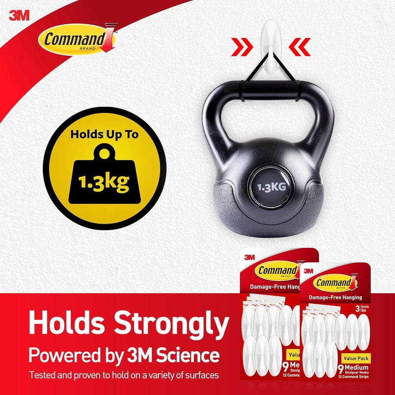 Command Medium Designer Hooks, Damage Free Hanging Wall Hooks with Adhesive Strips, No Tools Wall Hooks for Hanging Decorations in Living Spaces, 18 White Hooks and 24 Strips - Image 4