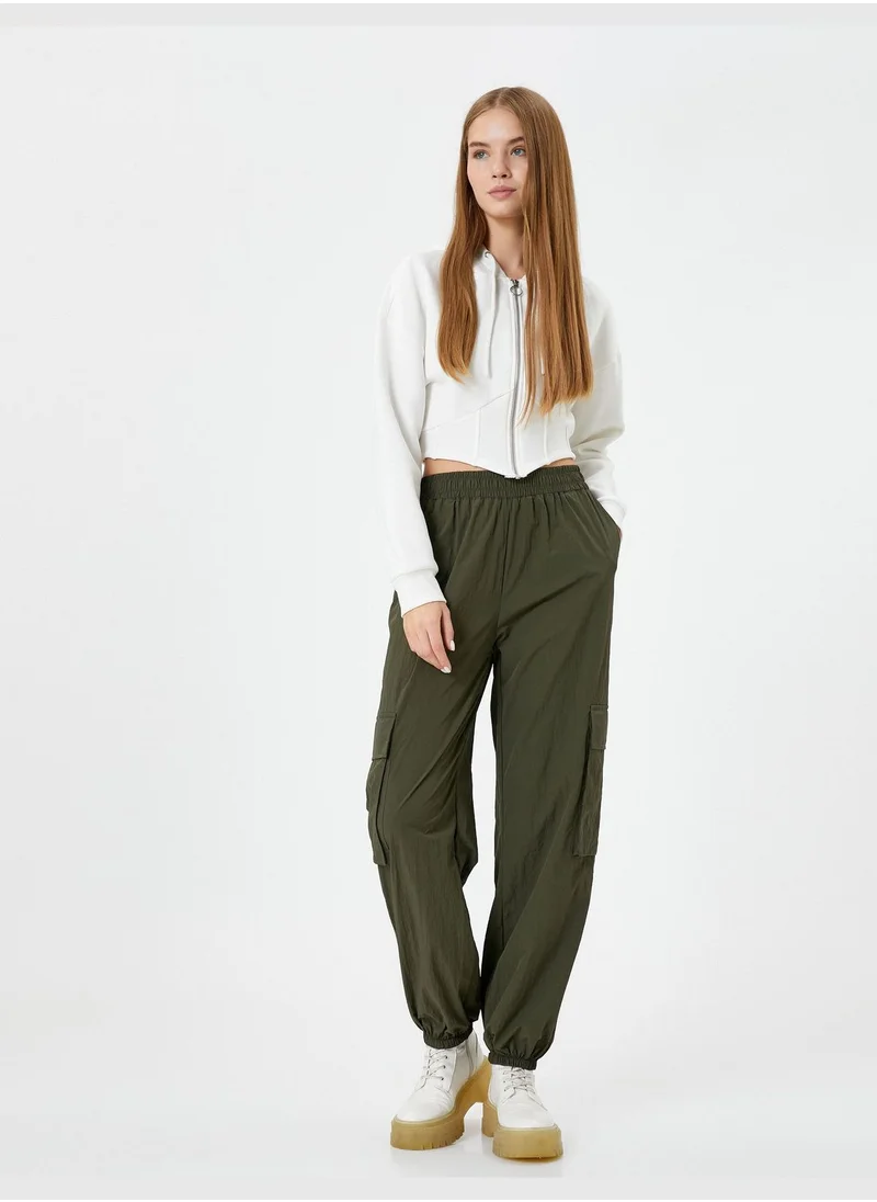 كوتون Jogger Cargo Pants Pockets Elastic Waistband