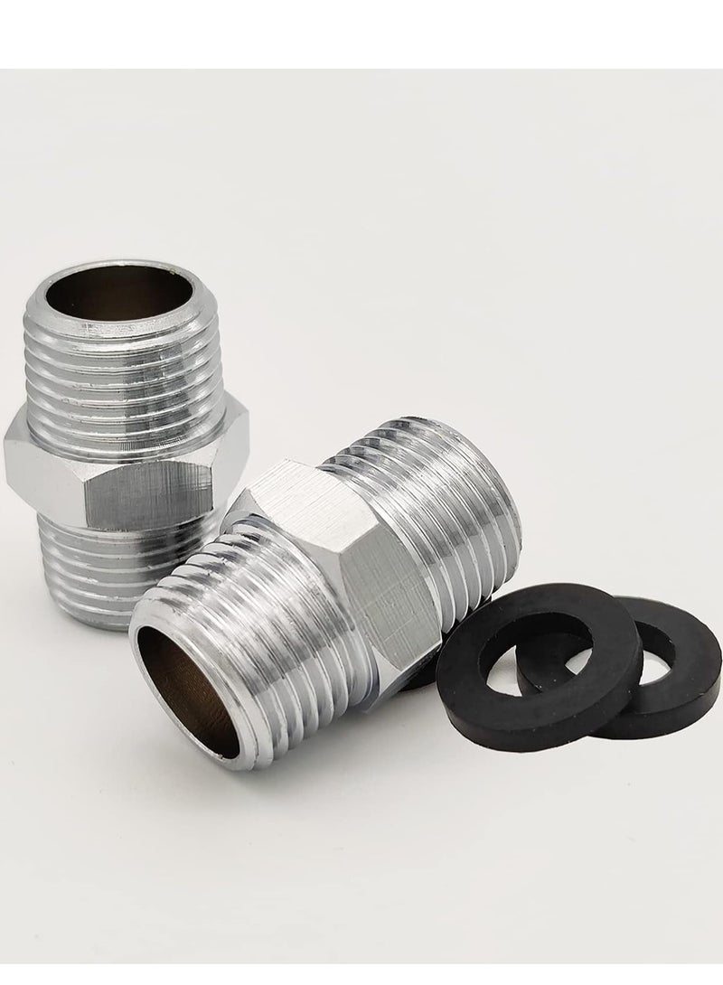 Solid Brass Hexagonal Pipe Fitting, Shower Hose Connector, NPT 2 Male x NPT1/2 Male, Shower Hose Extender, Brass Connector by G-SANY - Image 1