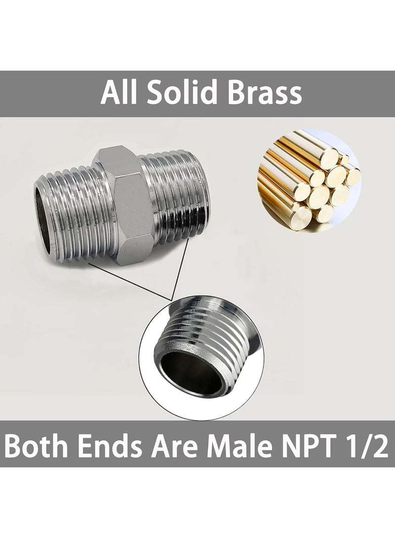 Solid Brass Hexagonal Pipe Fitting, Shower Hose Connector, NPT 2 Male x NPT1/2 Male, Shower Hose Extender, Brass Connector by G-SANY - Image 2