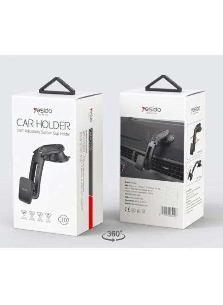 Yesido C107 Magnetic Car Phone Mount, 540° Rotatable Dashboard Phone Holder, Strong Magnetic Car Phone Stand with Suction Base, Adjustable Mount for Smartphones – Black - Image 1