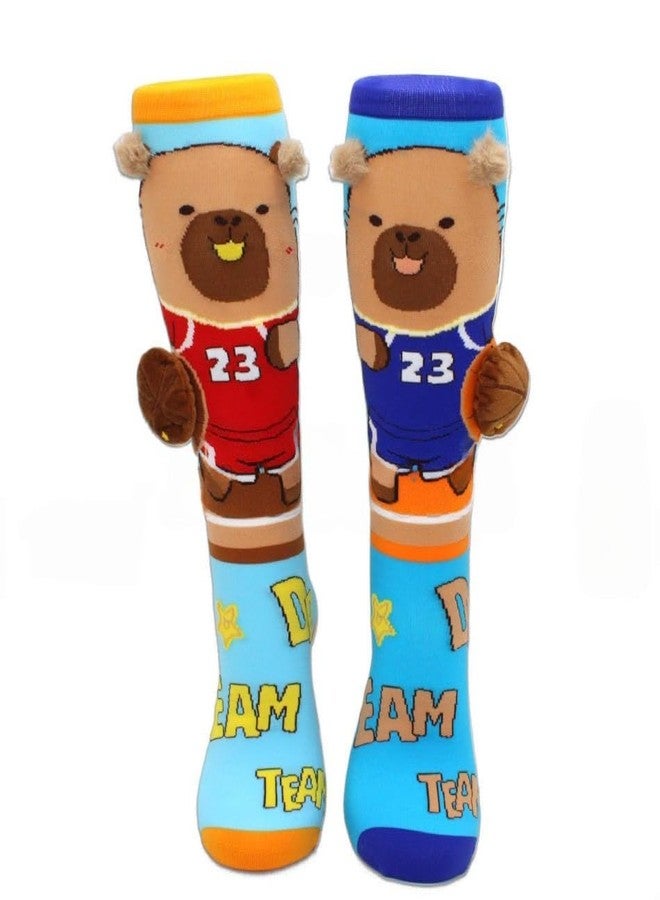 SAMVARDHAN Basketball Capybara Socks with 3D Ears - Fun Cartoon Knee High Sports Socks for Boys & Girls, Colorful Animal Character Socks - Image 3