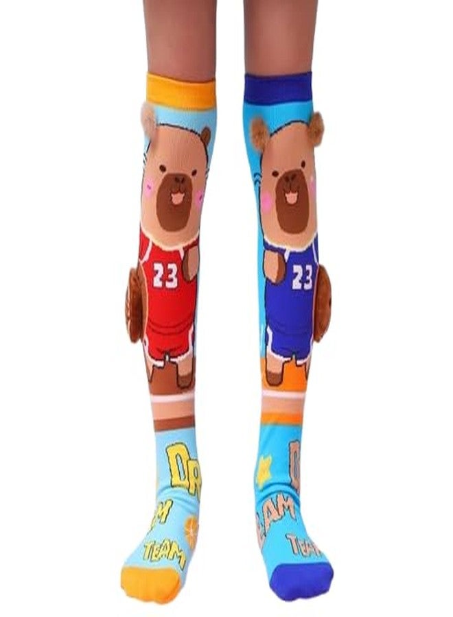 SAMVARDHAN Basketball Capybara Socks with 3D Ears - Fun Cartoon Knee High Sports Socks for Boys & Girls, Colorful Animal Character Socks - Image 1