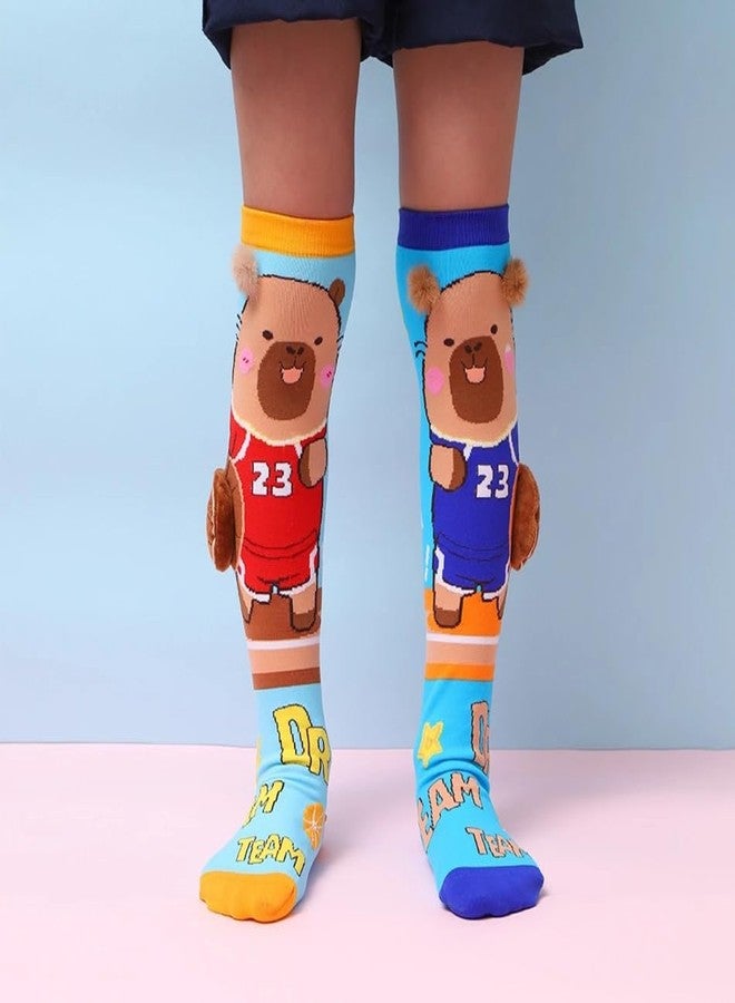 SAMVARDHAN Basketball Capybara Socks with 3D Ears - Fun Cartoon Knee High Sports Socks for Boys & Girls, Colorful Animal Character Socks - Image 2