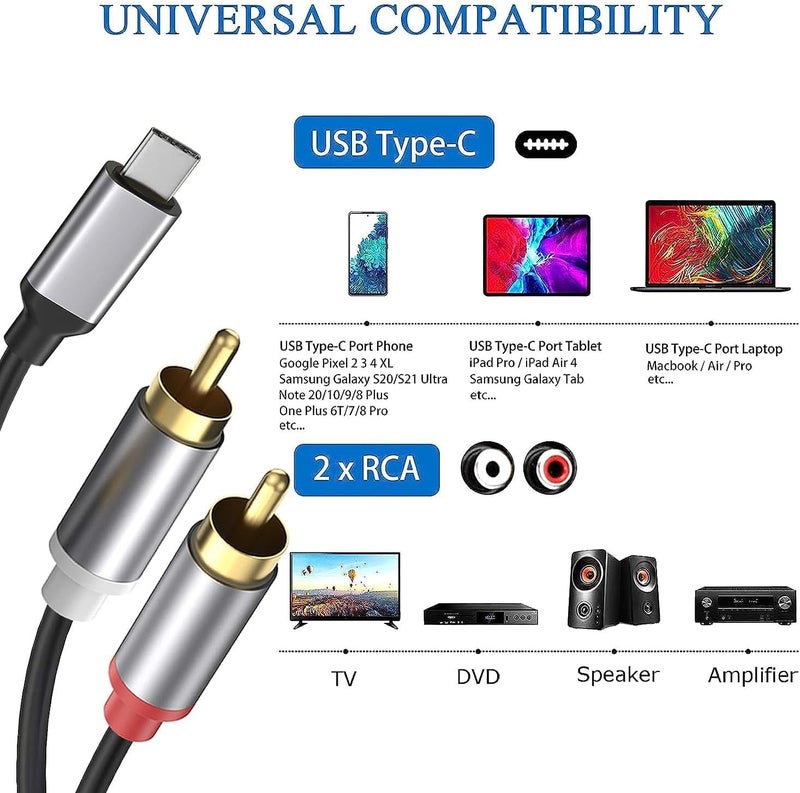 كوباو كابل صوتي من USB-C إلى 2 RCA، ، طوله 10 أقدام، نوع Type-C إلى RCA (من ذكر إلى ذكر)، مع مقسم Y RCA؛ كابل صوتي USB-C بمنافذ RCA للهواتف الذكية، الأجهزة اللوحية، أنظمة السينما المنزلية، أجهزة DVD، المكبرات الصوتية، وسائط الصوت في السيارات، وهواتف سامسونج جالاكسي. - Image 2