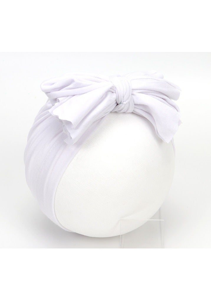 Newborn Cotton Bowtie Pullover Hat White 