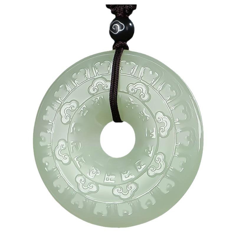 Qi Ta Natural Afghan Jade Peace Buckle Pendant in Pale Blue with Six-Character Mantra, Clear Water Green and Auspicious Cloud Design - Image 5