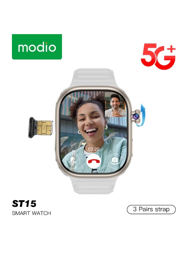 Modio ST15 5G Android Smartwatch 2.2 Inch Display 5G Sim Card Support Built In Camera and 3 Pair Straps Designed for Ladies and Gents Gold - Image 2