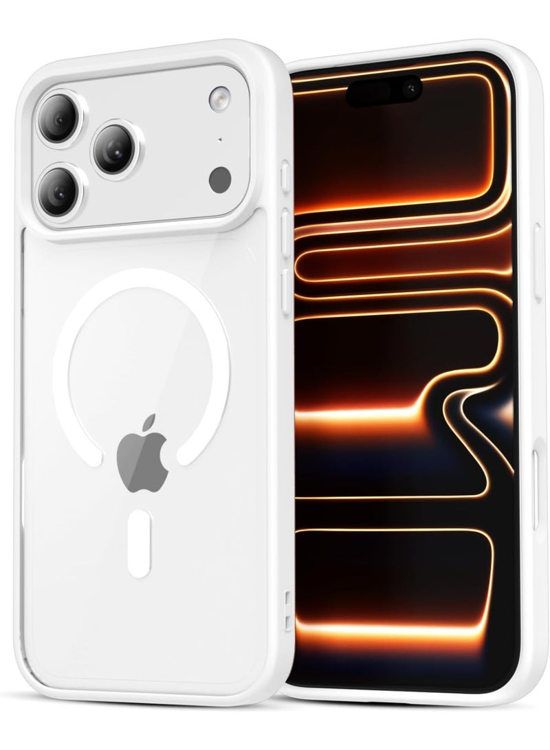 أكاليكس جراب مغناطيسي لهاتف iPhone 17 Pro، حماية عالية الجودة من السقوط مع شريط مقاوم للصدمات، جراب خلفي شفاف لامع للهاتف | أبيض - Image 1