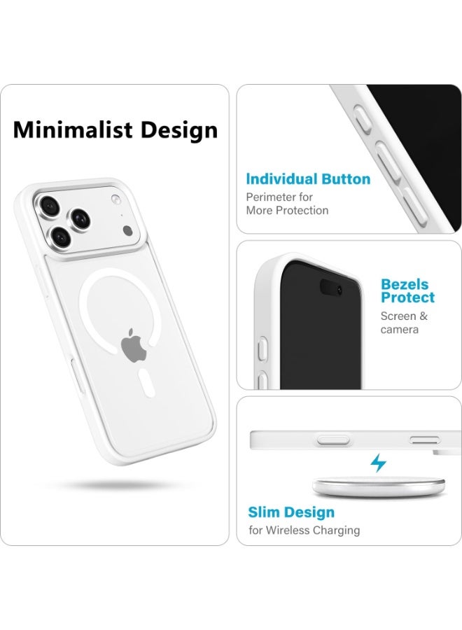 أكاليكس جراب مغناطيسي لهاتف iPhone 17 Pro، حماية عالية الجودة من السقوط مع شريط مقاوم للصدمات، جراب خلفي شفاف لامع للهاتف | أبيض - Image 2