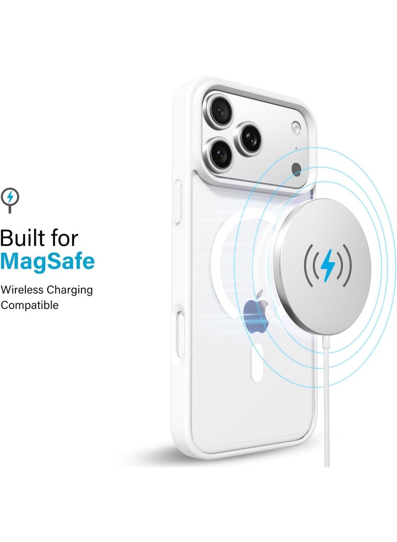 أكاليكس جراب مغناطيسي لهاتف iPhone 17 Pro، حماية عالية الجودة من السقوط مع شريط مقاوم للصدمات، جراب خلفي شفاف لامع للهاتف | أبيض - Image 3