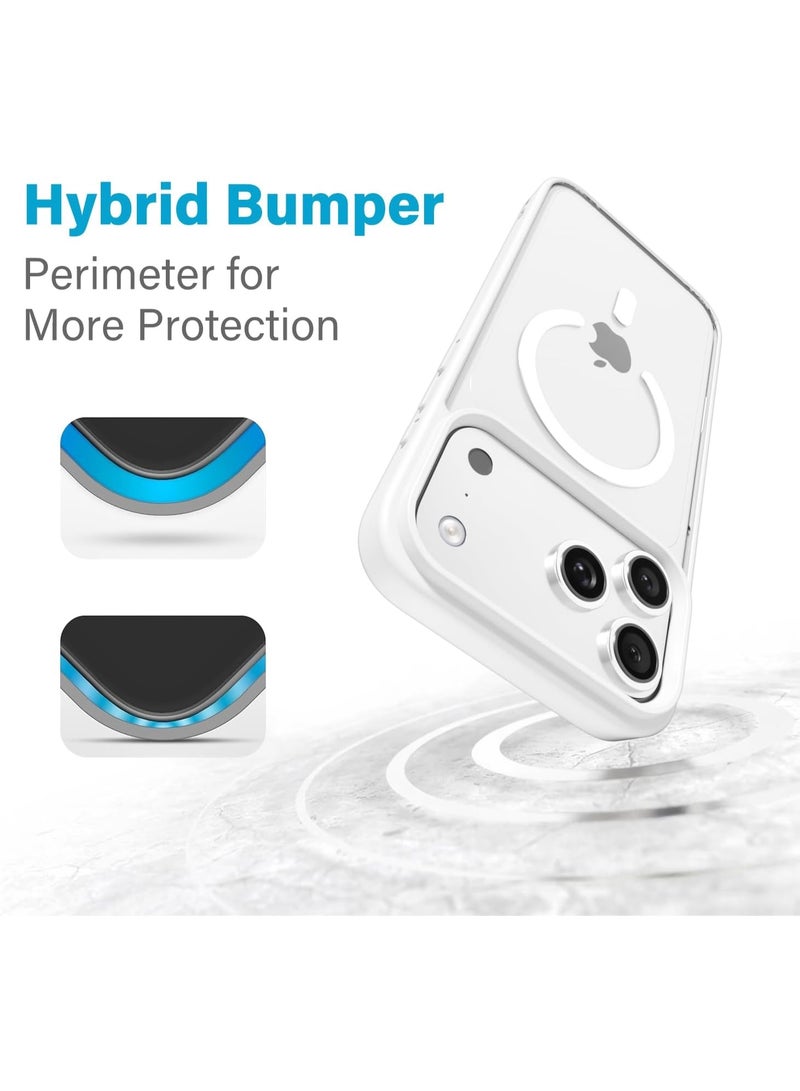 أكاليكس جراب مغناطيسي لهاتف iPhone 17 Pro، حماية عالية الجودة من السقوط مع شريط مقاوم للصدمات، جراب خلفي شفاف لامع للهاتف | أبيض - Image 4