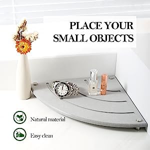 Kitwe Instant Drying Stone Sink Tray for Bathroom Counter Corner Diatomaceous Earth Water Absorbing Sink Caddy Stone Plate Modern Sponge Holder Drying Mat for Kitchen Sink Corner - Image 4