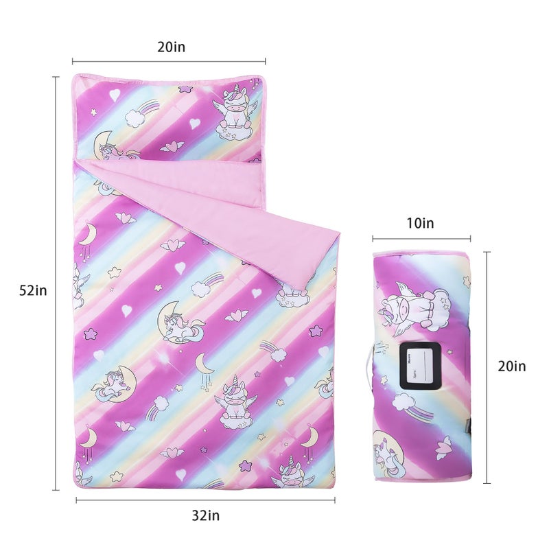 MORAIS Toddler Nap Mat with Removable Pillow and Blanket - 52" x 20" Lightweight and Soft Nap Mats for Preschool, Daycare, Travel Sleeping Bags - Image 2