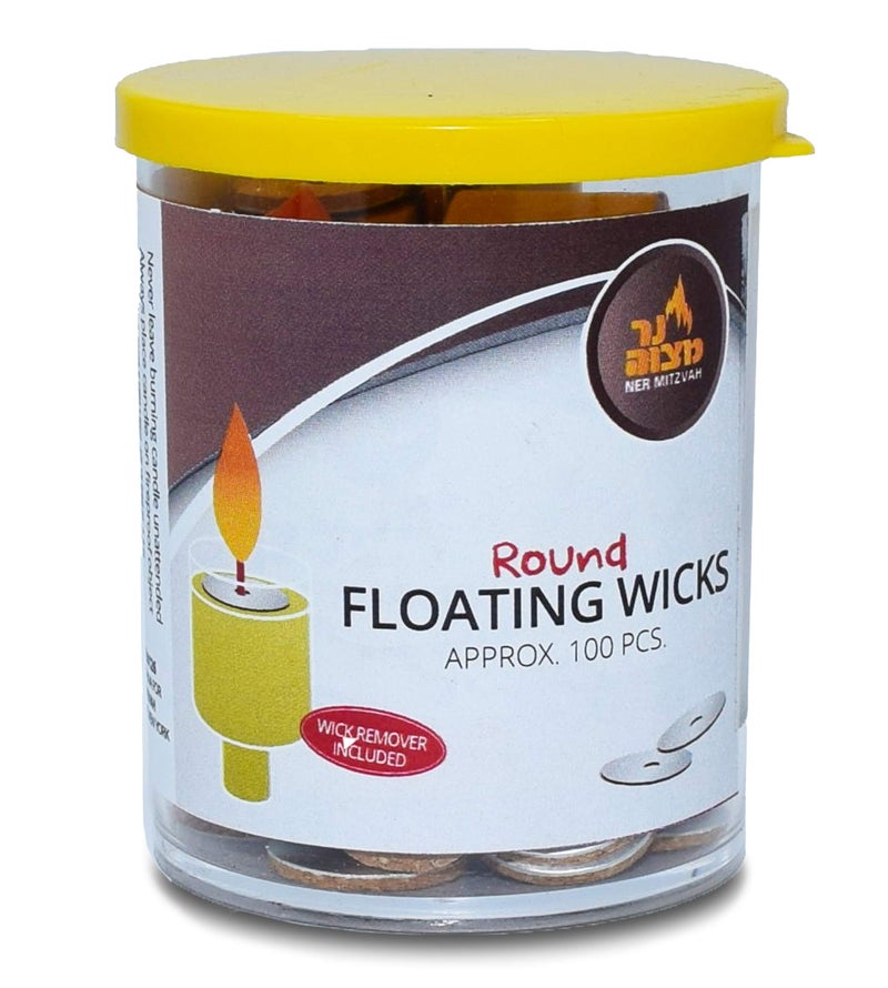 Ner Mitzvah Round Floating Wicks, Cotton Wicks and Cork Disc Holders for Oil Cups, Bonus Wick Removal Tweezers - 100 Count (Approx.) - Image 3