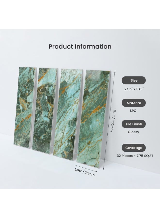 Homeart 32PCS Green Marble Peel and Stick Backsplash, 3” x 12” Stone Composite Metro Glossy Subway Tile Self Adhesive Stick on Wall Tiles for Kitchen Bathroom Fireplace - Image 2