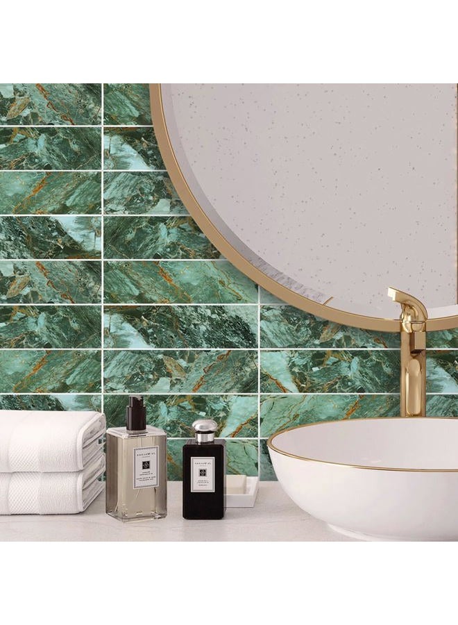 Homeart 32PCS Green Marble Peel and Stick Backsplash, 3” x 12” Stone Composite Metro Glossy Subway Tile Self Adhesive Stick on Wall Tiles for Kitchen Bathroom Fireplace - Image 4