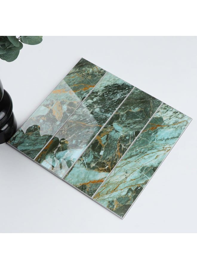 Homeart 32PCS Green Marble Peel and Stick Backsplash, 3” x 12” Stone Composite Metro Glossy Subway Tile Self Adhesive Stick on Wall Tiles for Kitchen Bathroom Fireplace - Image 1