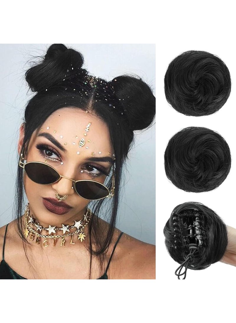 HANYUDIE - HANYUDIE Space Buns Hair Pieces 2PCS Claw Clip in Hair Bun Mini Bun Hair Scrunchies Extension for Women Girls 1B - Image 1