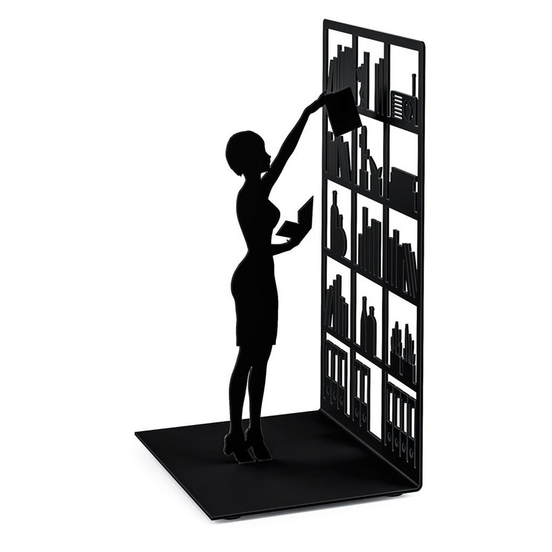Balvi The Library Metal Bookend - Decorative and Functional Book Holder for Home and Office - Sturdy Black Design with Anti-Slip Bumpers - Ideal Gift for Book Lovers - Sujetalibros - Image 1