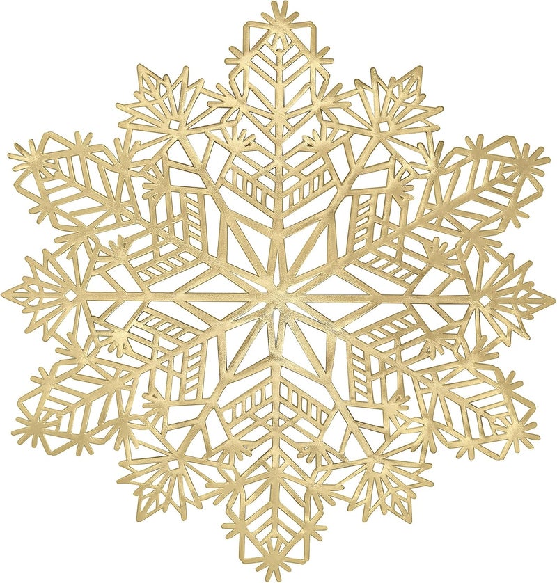 timecity Snowflake Placemats Set of 4 Christmas Decorations Gold Snowflake Tablemats Round Vinyl Place Mats Table Setting Kitchen Table Mats for Dining Table Holiday Wedding Decorative - Image 1