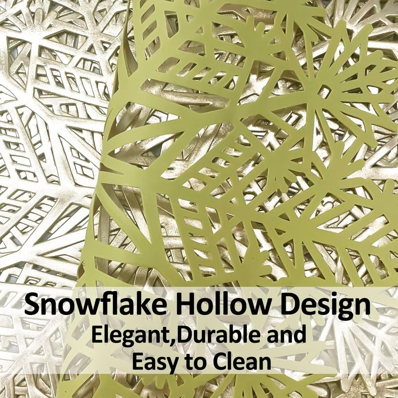 timecity Snowflake Placemats Set of 4 Christmas Decorations Gold Snowflake Tablemats Round Vinyl Place Mats Table Setting Kitchen Table Mats for Dining Table Holiday Wedding Decorative - Image 3